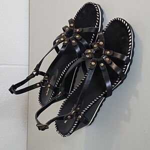 Aerosoles What's What Black Wedge Sandal anti slip sole whip stitching 7.5